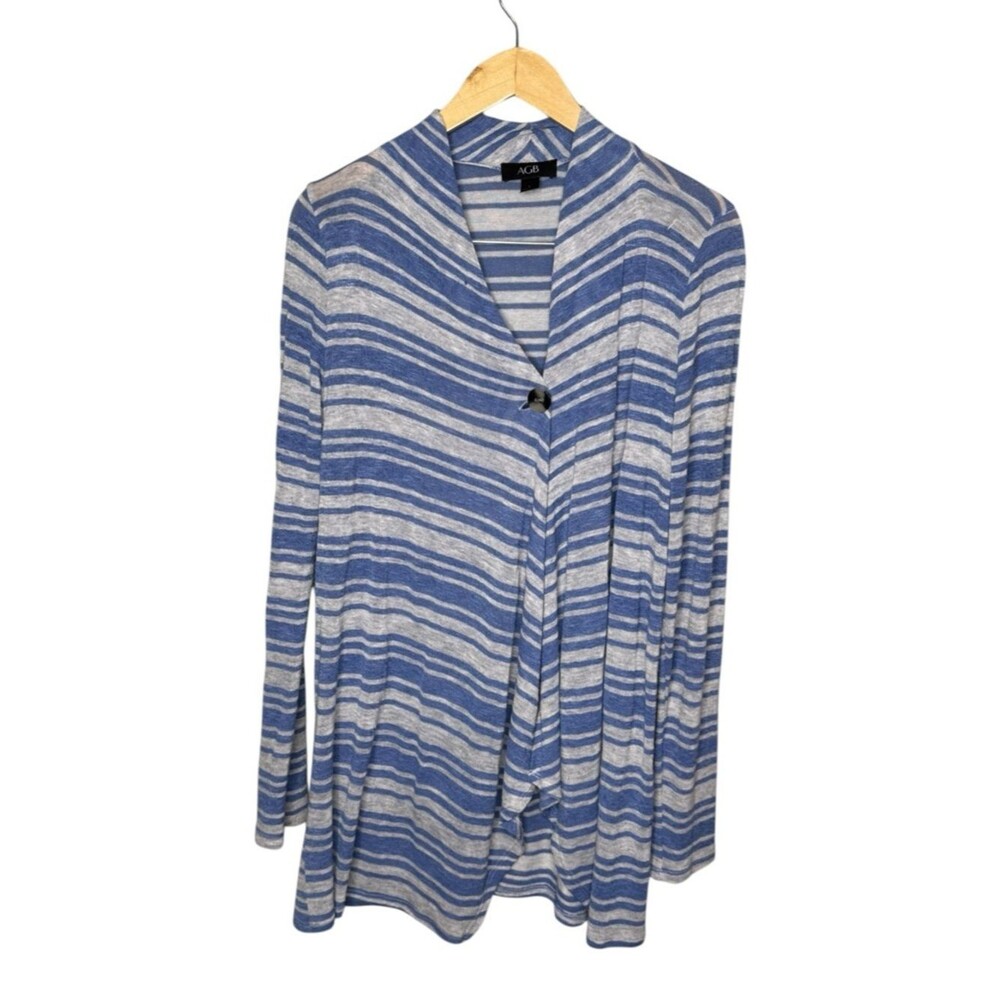 AGB Blue & Gray Striped Drape Front Cardigan Size Large